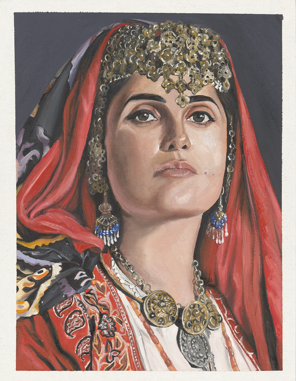 Red Strength, 2022, Moroccan-inspired oil painting by Meryem Berrada